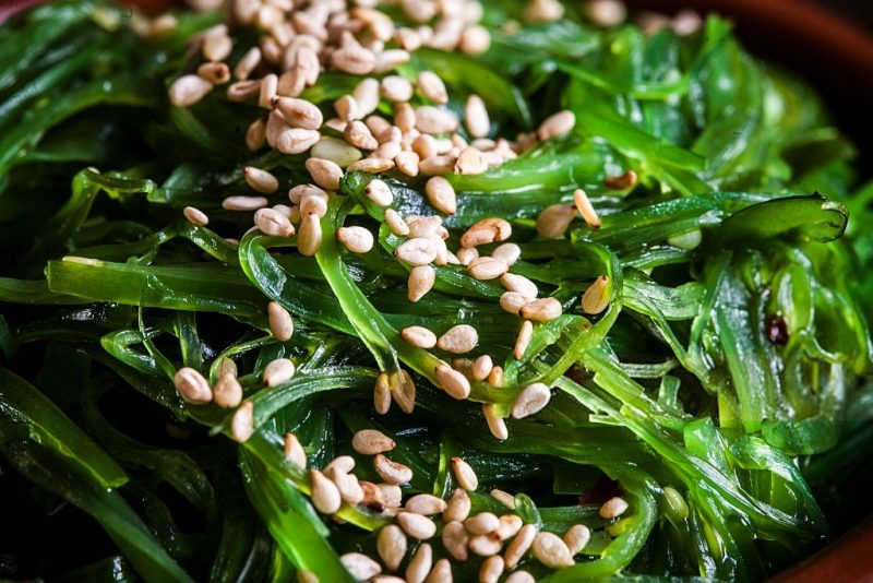 Seaweed salad with sesame seeds