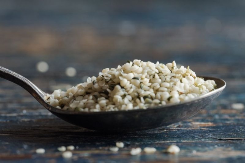 Hemp Seeds In Spoon On Table