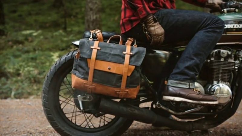 man riding with travel essentials. 