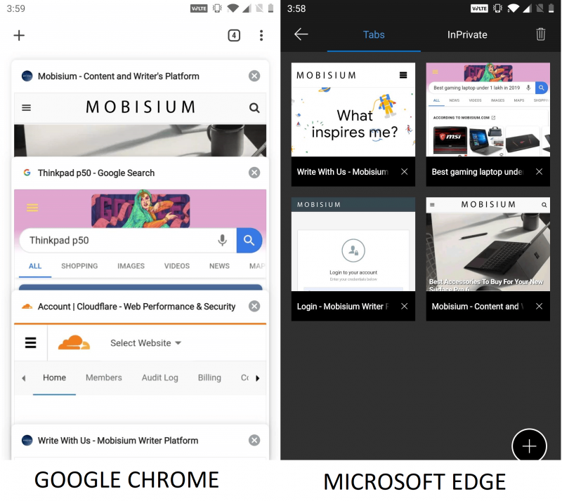 tabs in edge and chrome browser