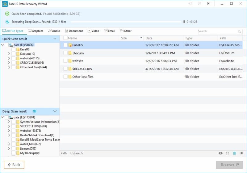 EaseUS Select all the important files you can to recover