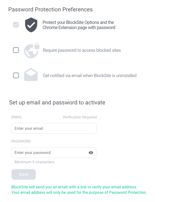 Blocksite Extension Password Protection Preferences