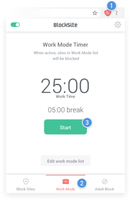Blocksite Extension Work Mode Tab